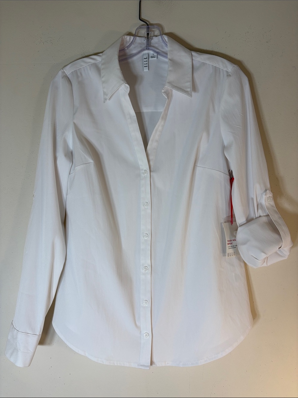 Elle White Roll-Tab Sleeve Button Front Shirt. S. NWT.